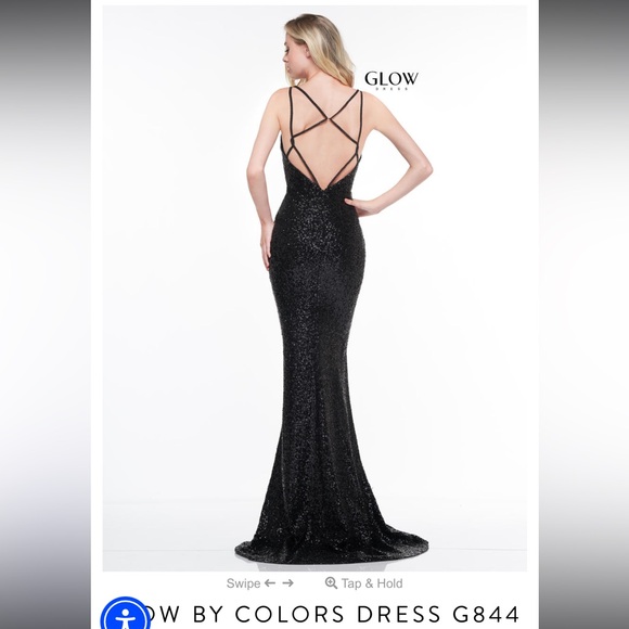 Glow Dress Black Sequin Rhinestone Open Back Prom Formal Homecoming NWT - Picture 3 of 16